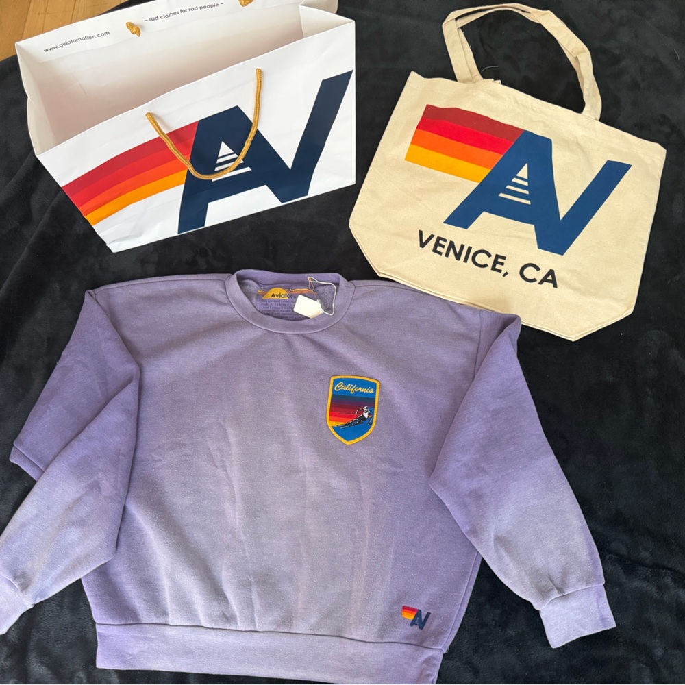 NWT Aviator Nation California Patch Relaxed Crew Sweatshirt  XS + Tote